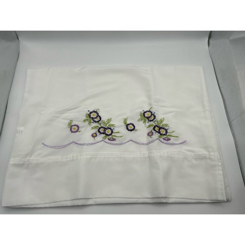 Embroidered Pillow Cases (2) With Green, Purple And Black New